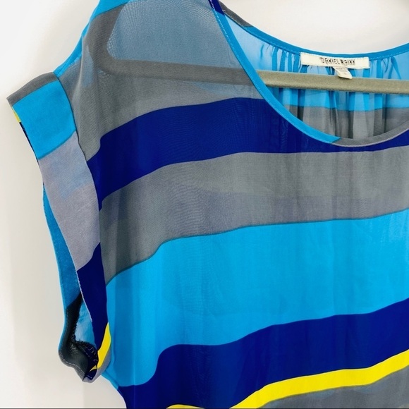 Daniel Rainn Sheer Striped Blue Scoop Neck Top S - Picture 10 of 16